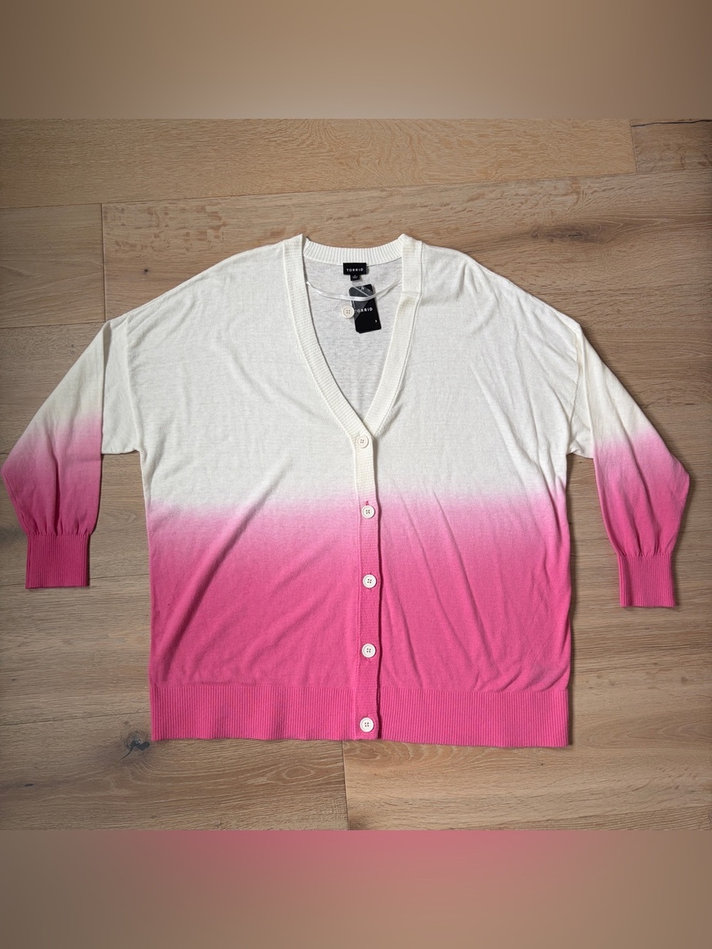 Torrid $66 Ombre Drop Shoulder Cardigan Sweater Pink White Sz 2X 18-20 NWT*G25 - Picture 2 of 4